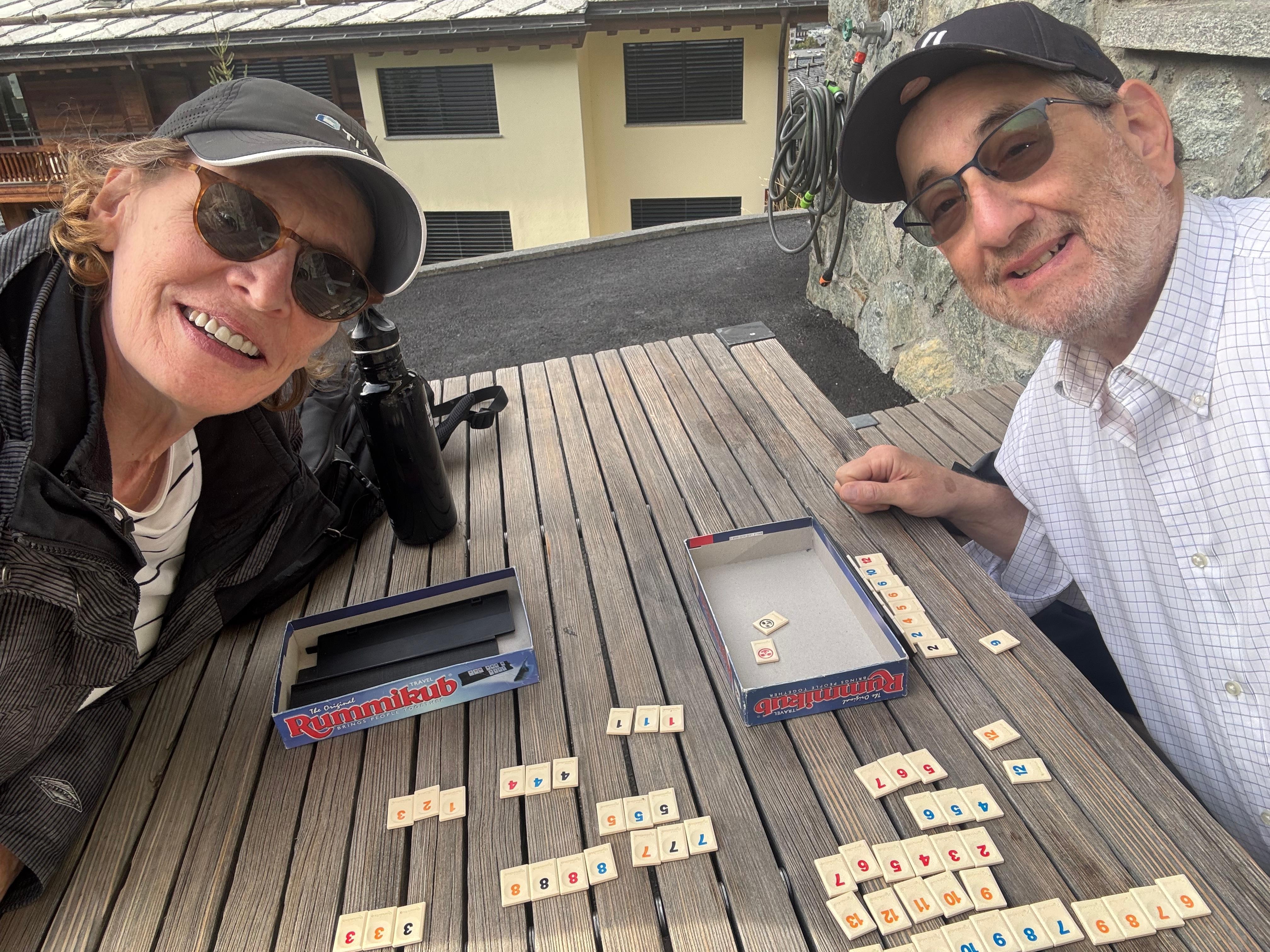 Playing Rummikub in front of the hostel.