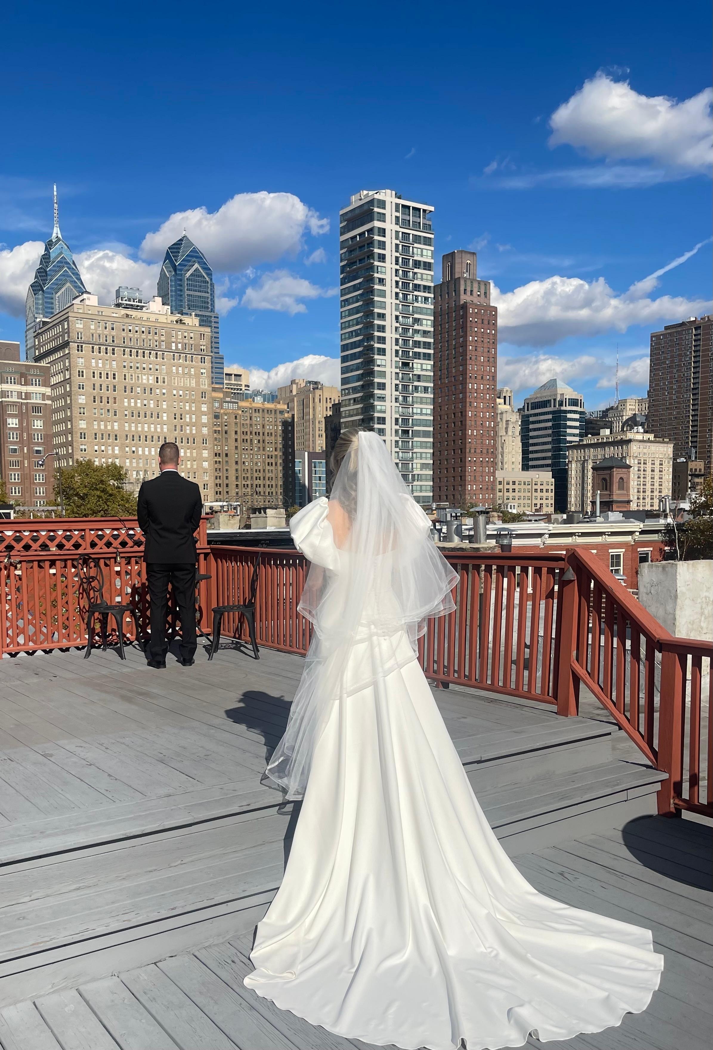 Rooftop first look between bride & groom