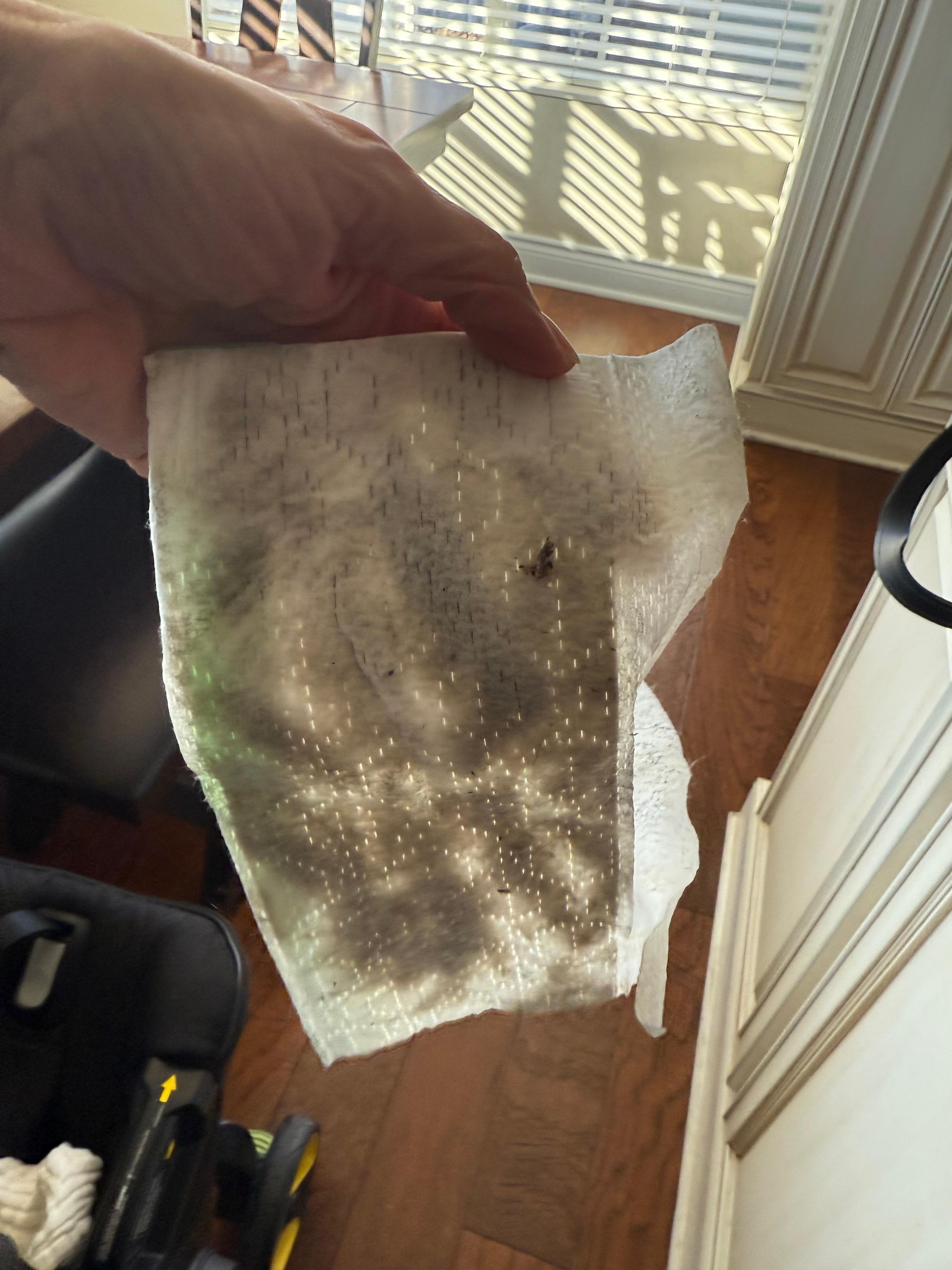 Floor cleaning pad after cleaning a small area.