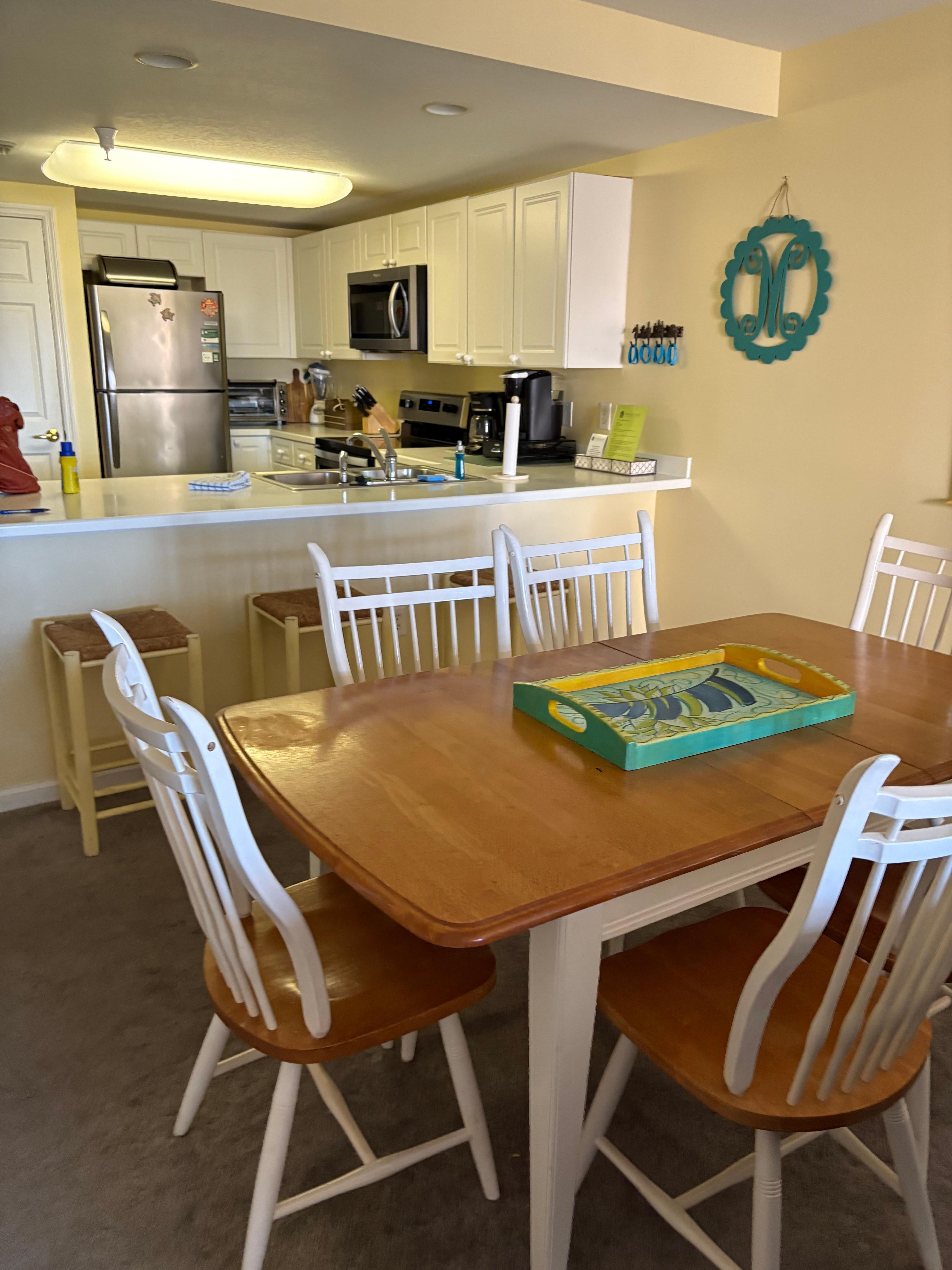 Dining room table also doubles for games.