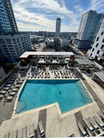 Unit overlooks the pool.