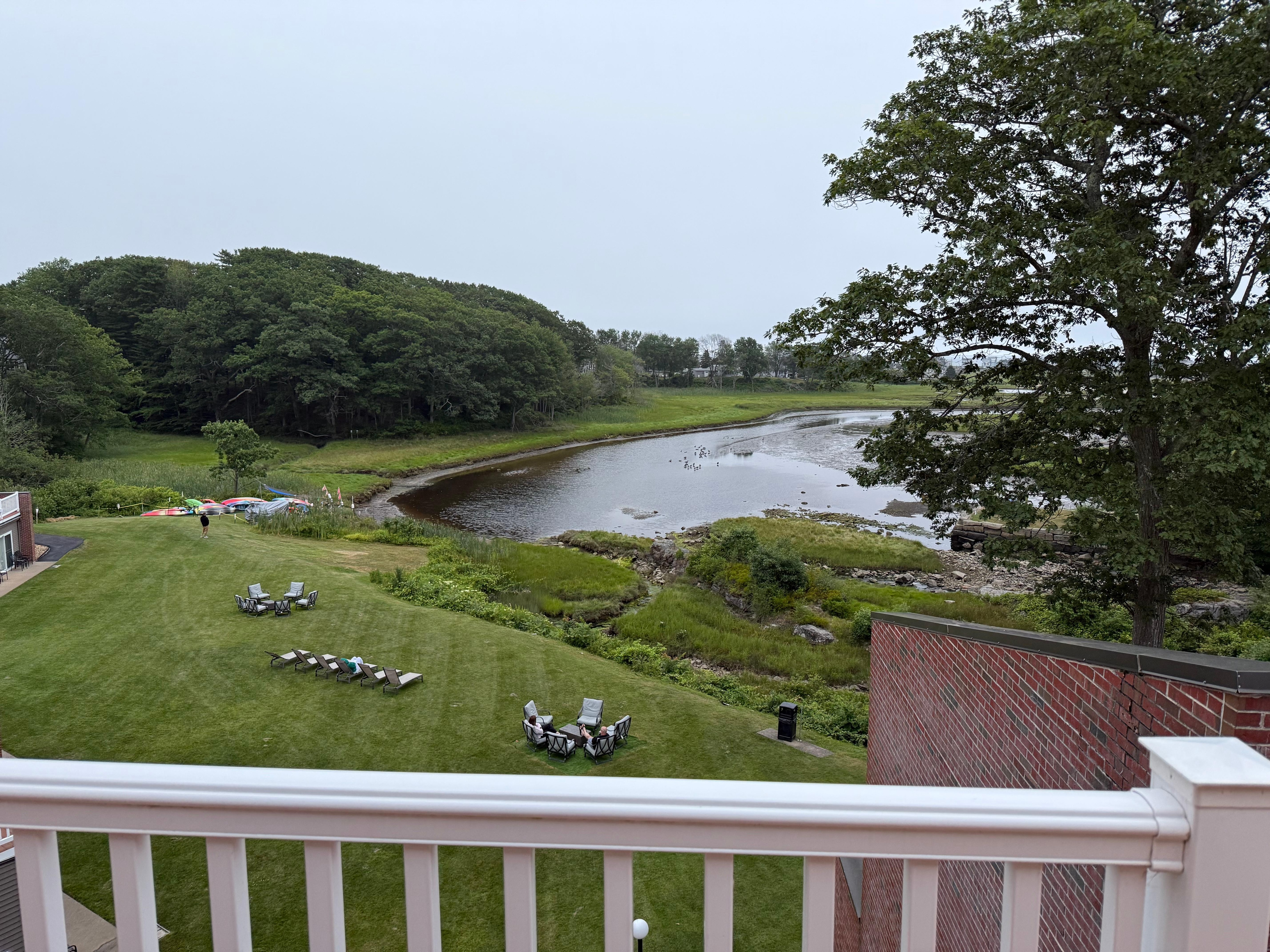 Balcony overlooking the tidal river.