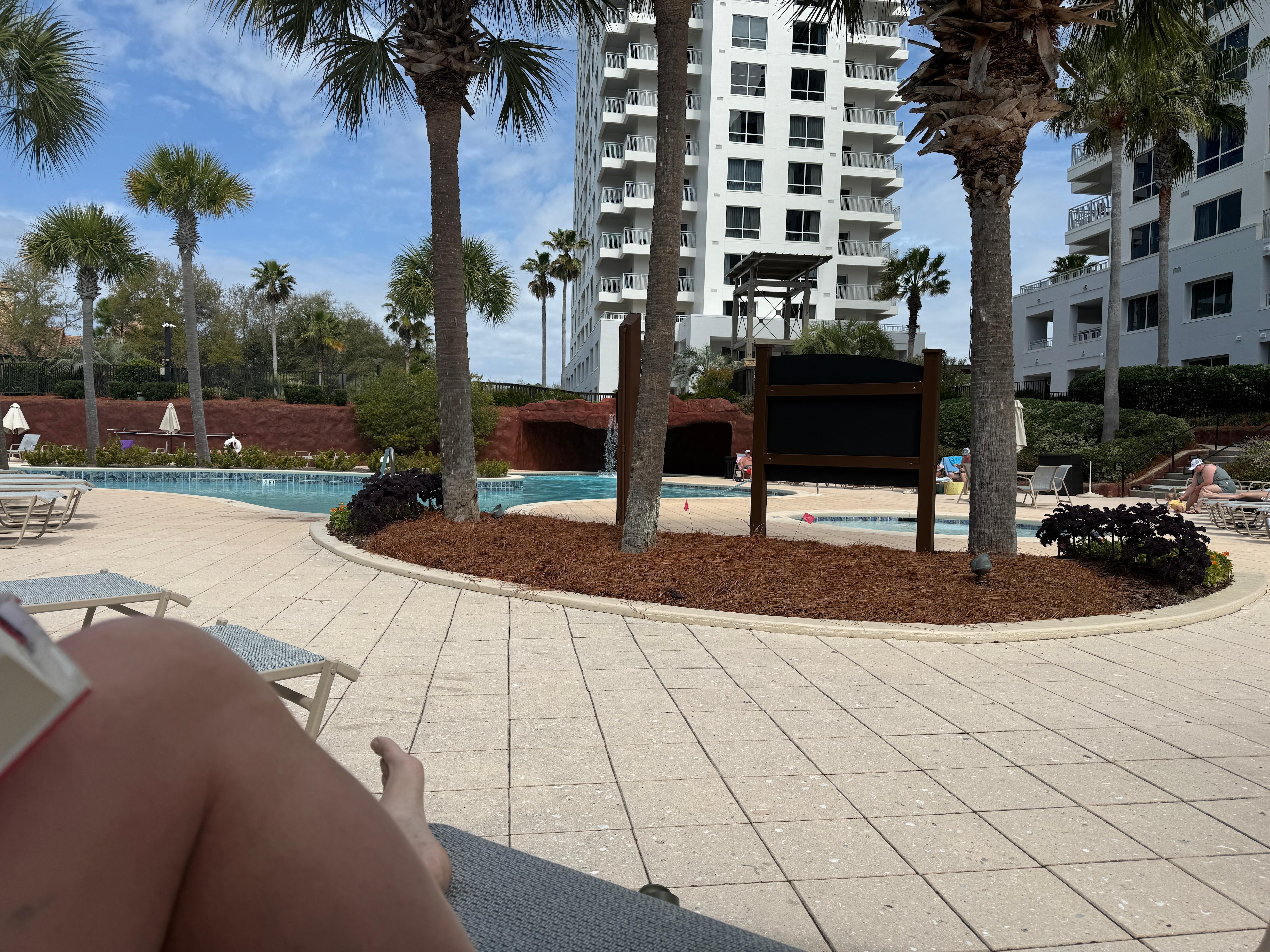 Pool view looking at building. 