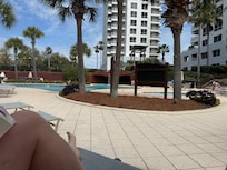 Pool view looking at building.