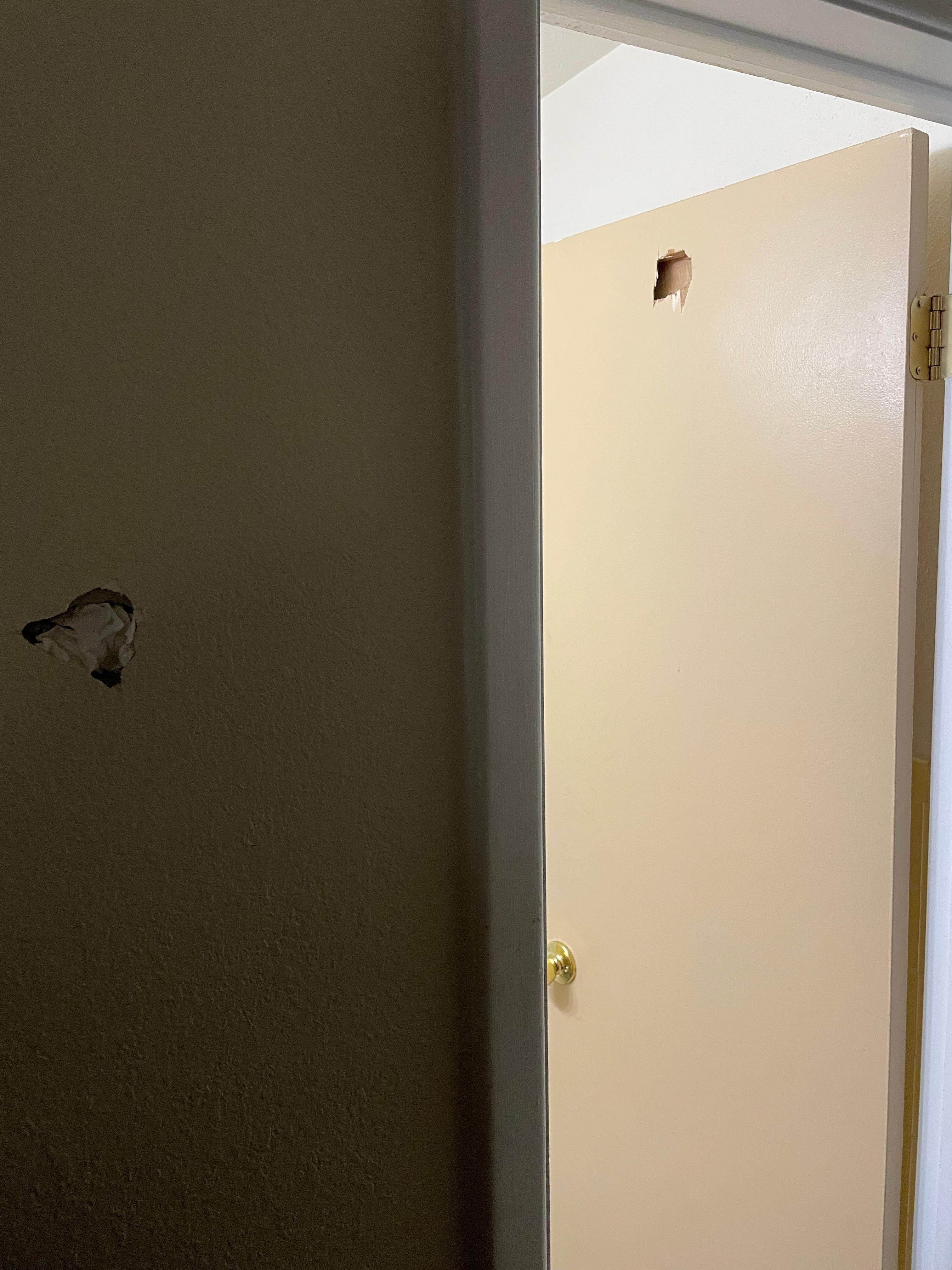 Holes in Bathroom Door and on walls 