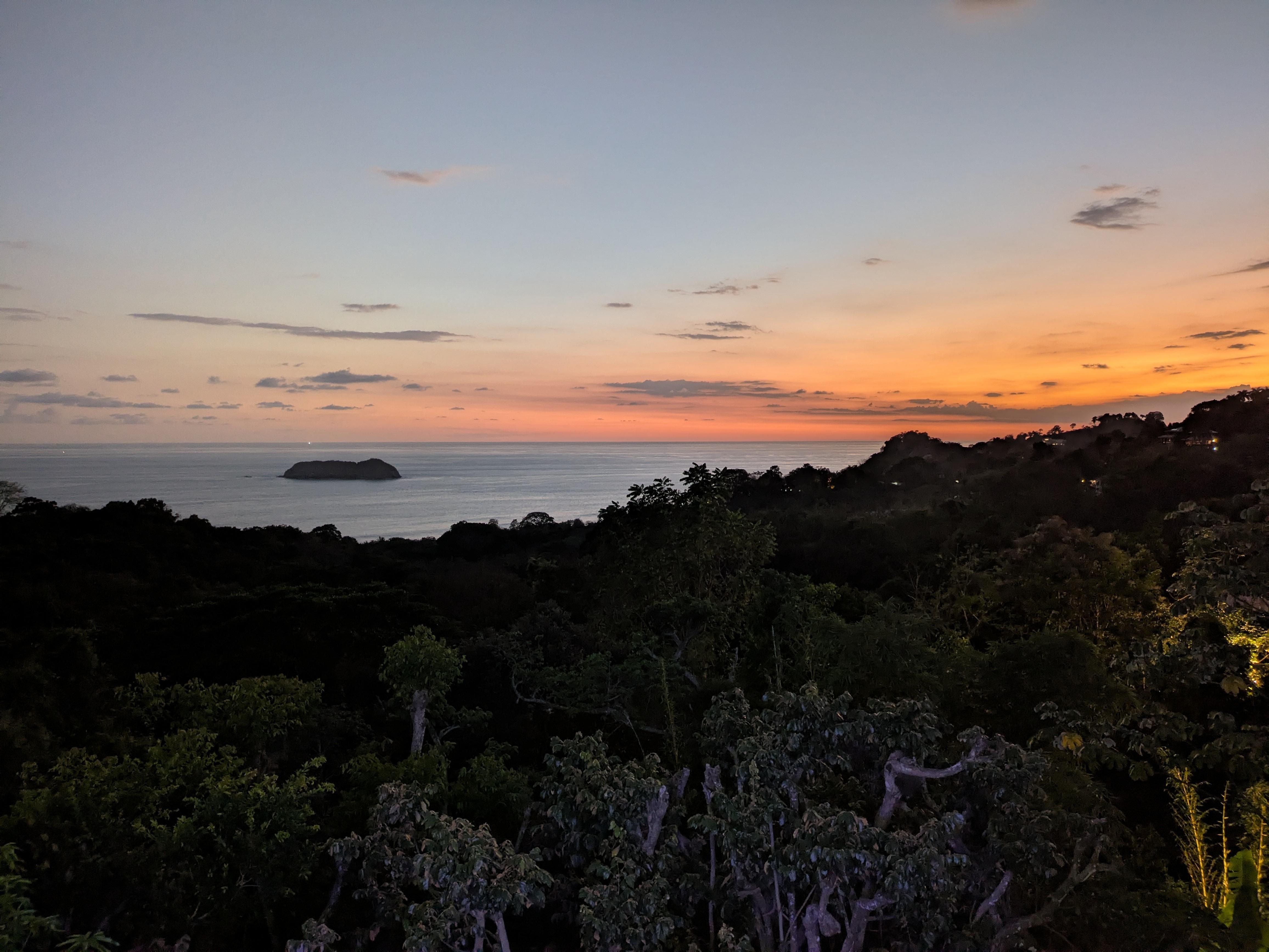 View of sunset from pool area