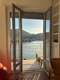 View through one of the doorways out to the balcony.