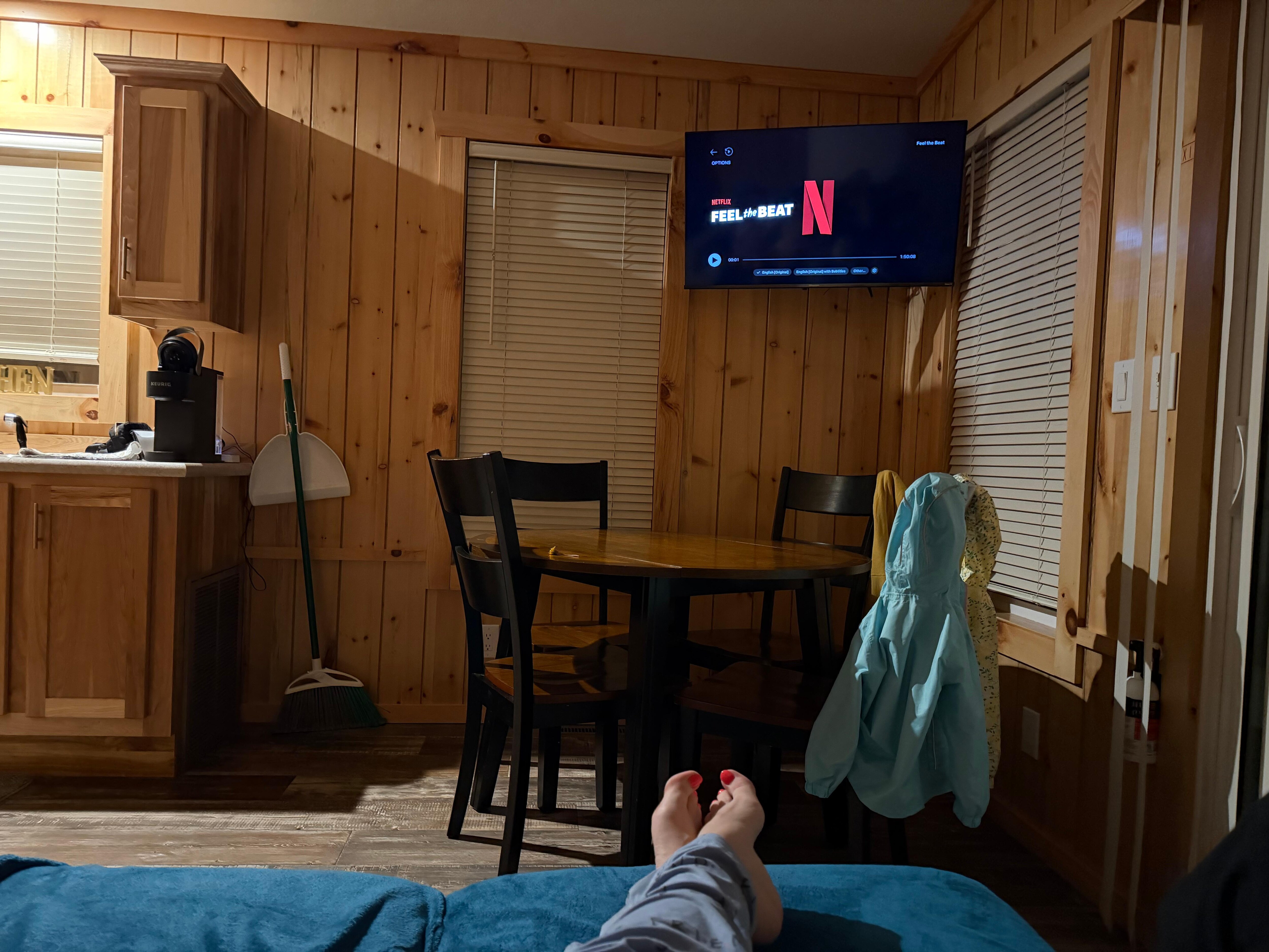 Set the pull out couch up for a movie night when it rained. 