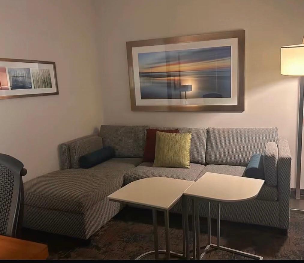 Living room seating area also had refrigerator and microwave 