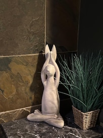 Greeted by the zen bunny at front door.
