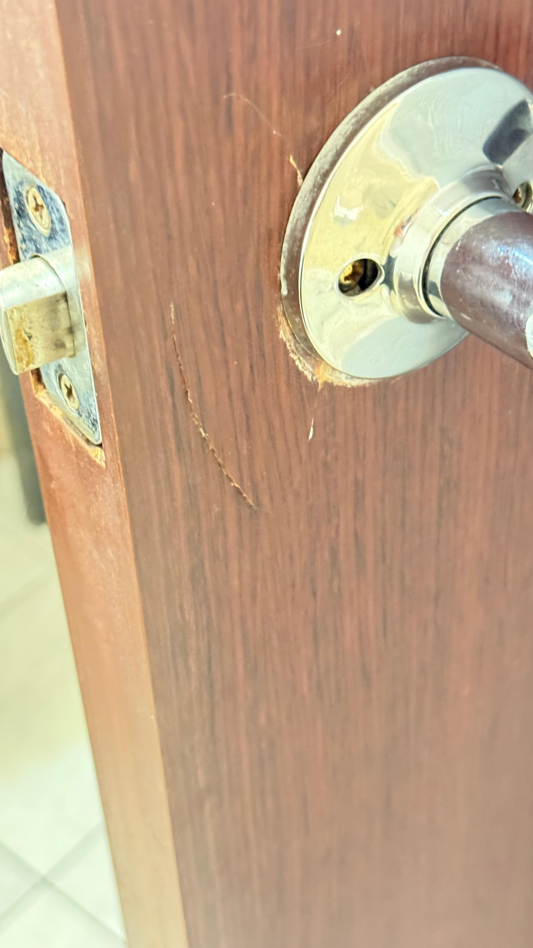 Condition the door was in once maintenance opened it.