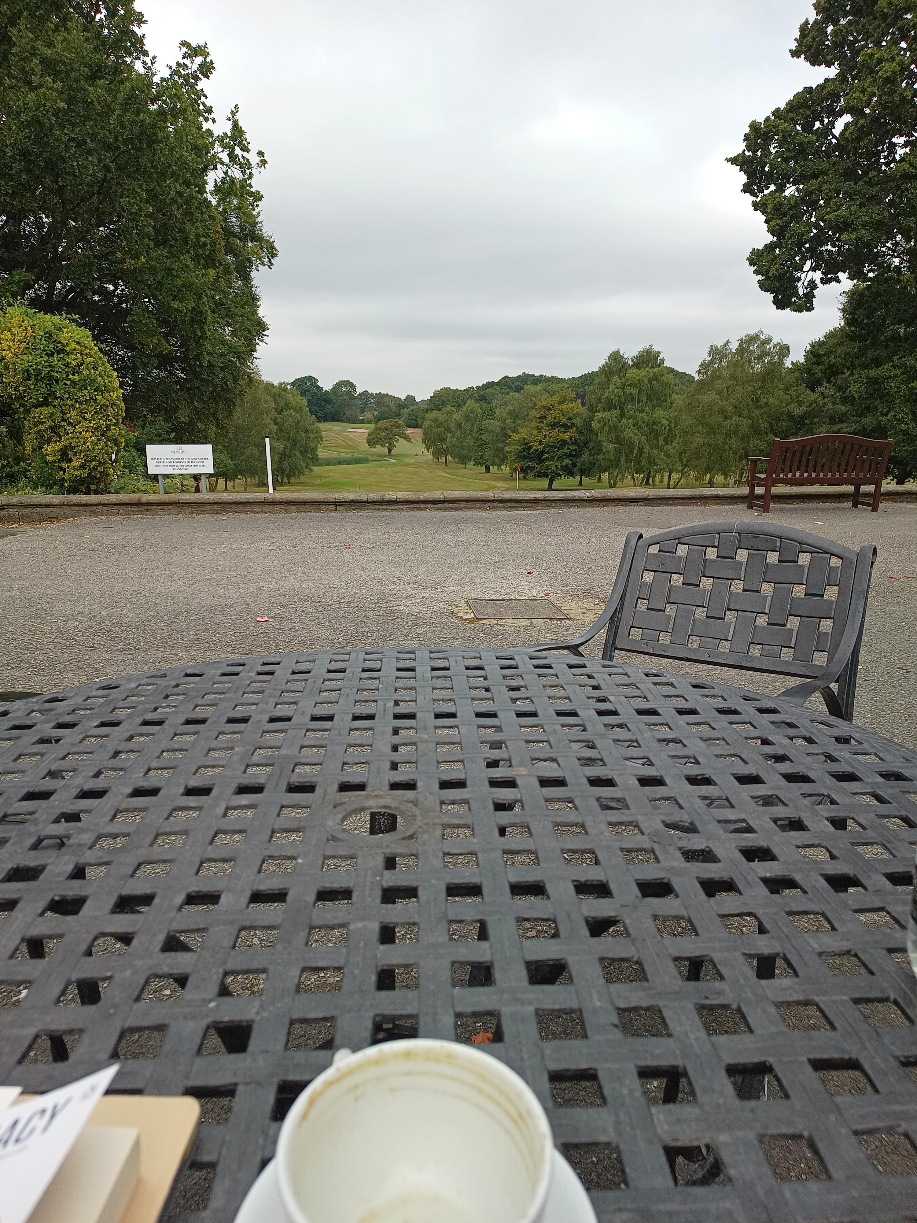 Fantastic view out over the course, while sitting sipping a drink.
