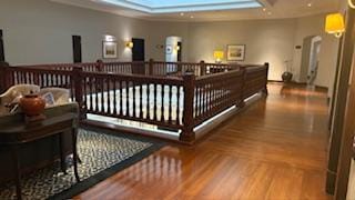 First floor. Looks down to reception