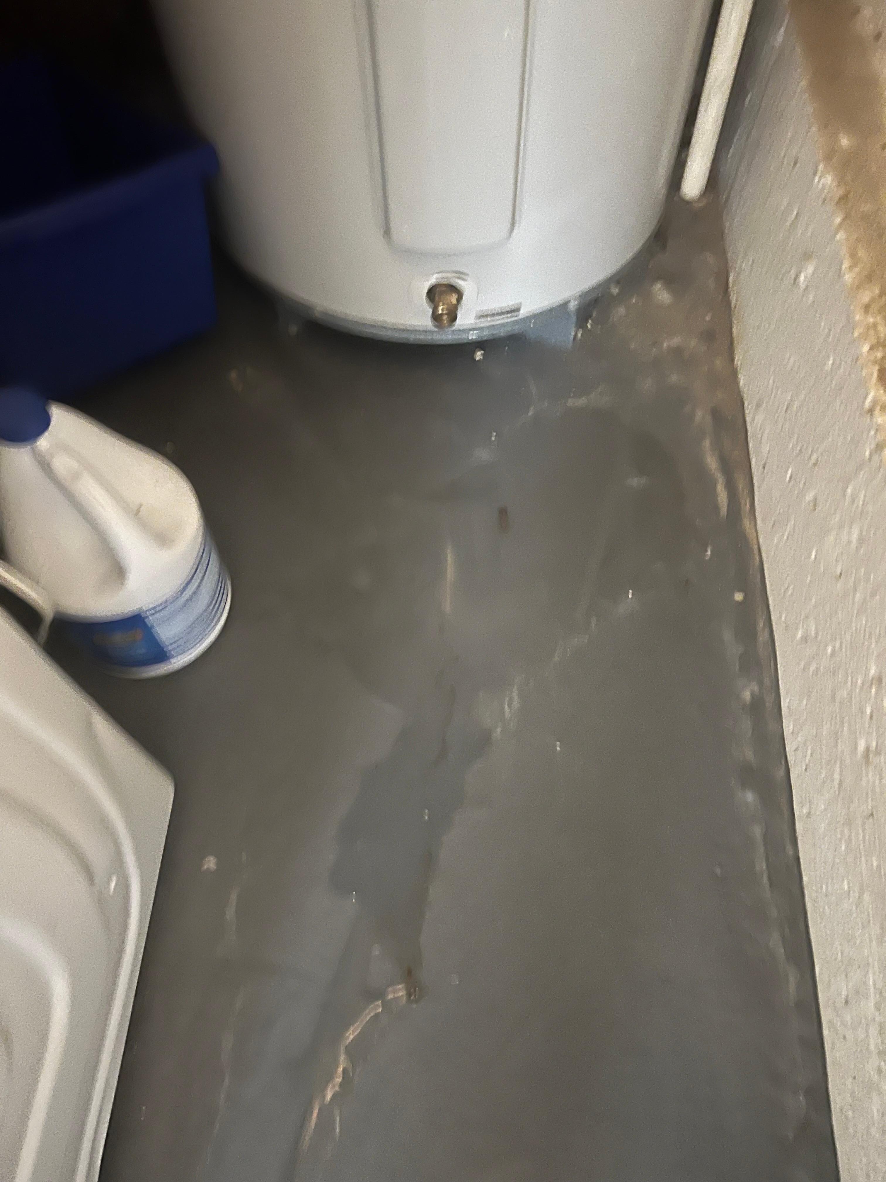 Leaking in laundry area and can see water damage on a door near by.