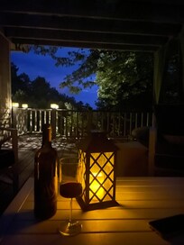 The fabulous and comfy porch at night