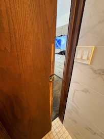 Bathroom pocket door from the inside.
