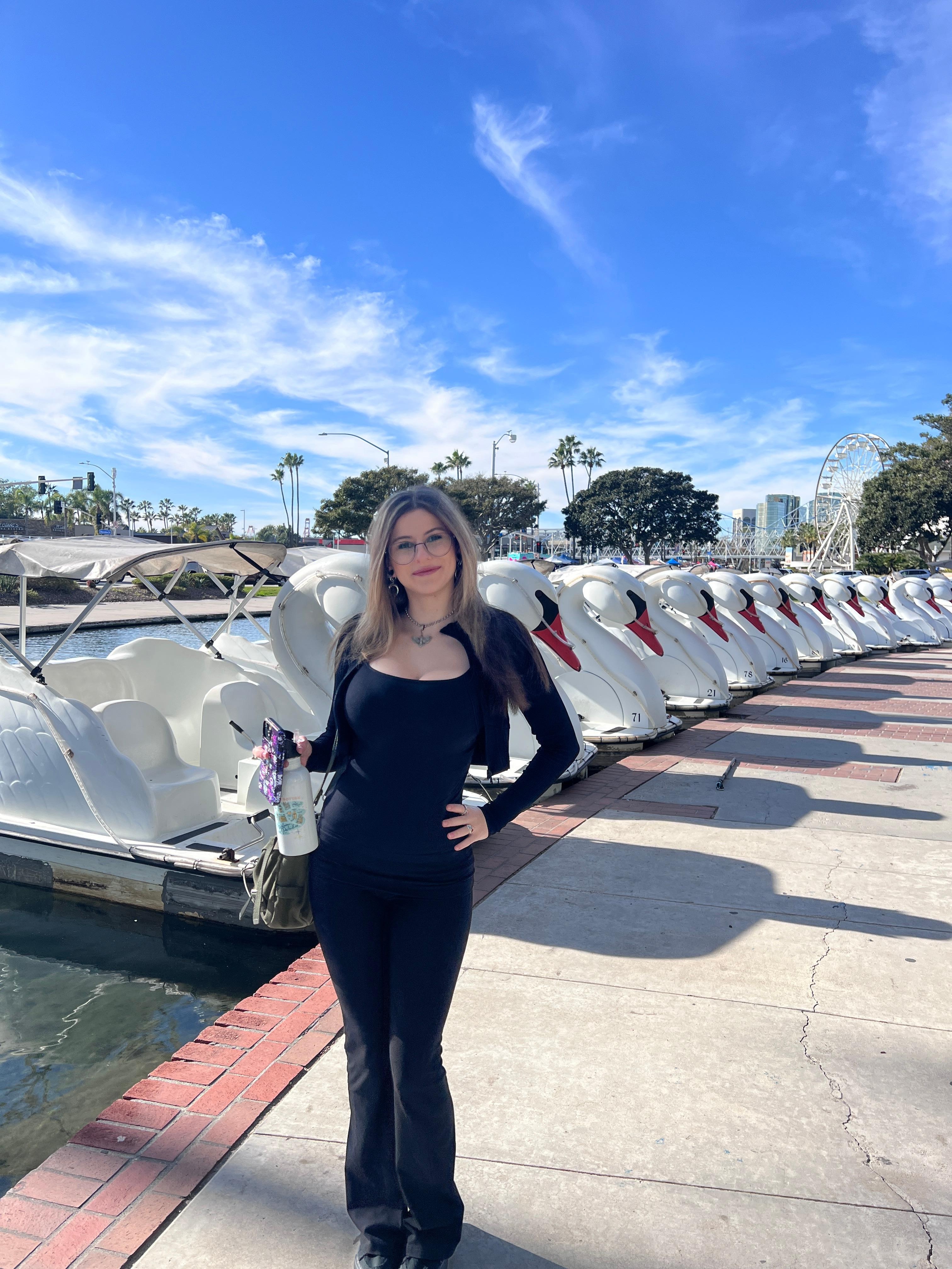 Swan paddle boats lined up right in front of hotel, so fun! 