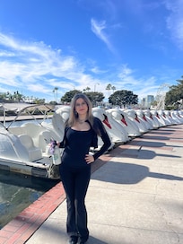 Swan paddle boats lined up right in front of hotel, so fun!