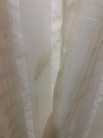 Dried shampoo on shower curtain