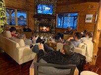 Outside chairs were used because we couldn’t go downstairs to watch our Christmas movie