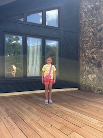 Lily in front of her "bunk bed cabin"