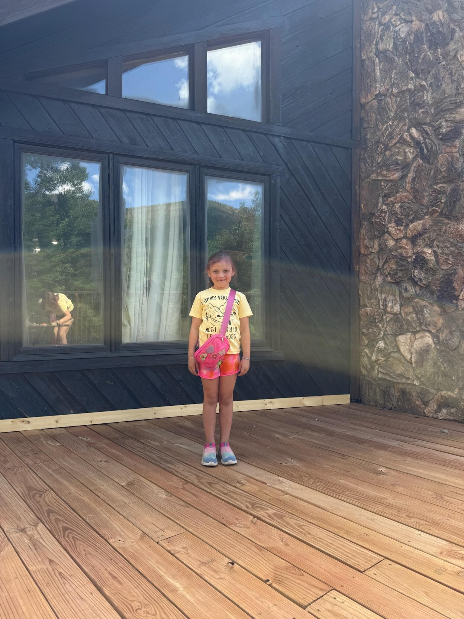 Lily in front of her "bunk bed cabin"