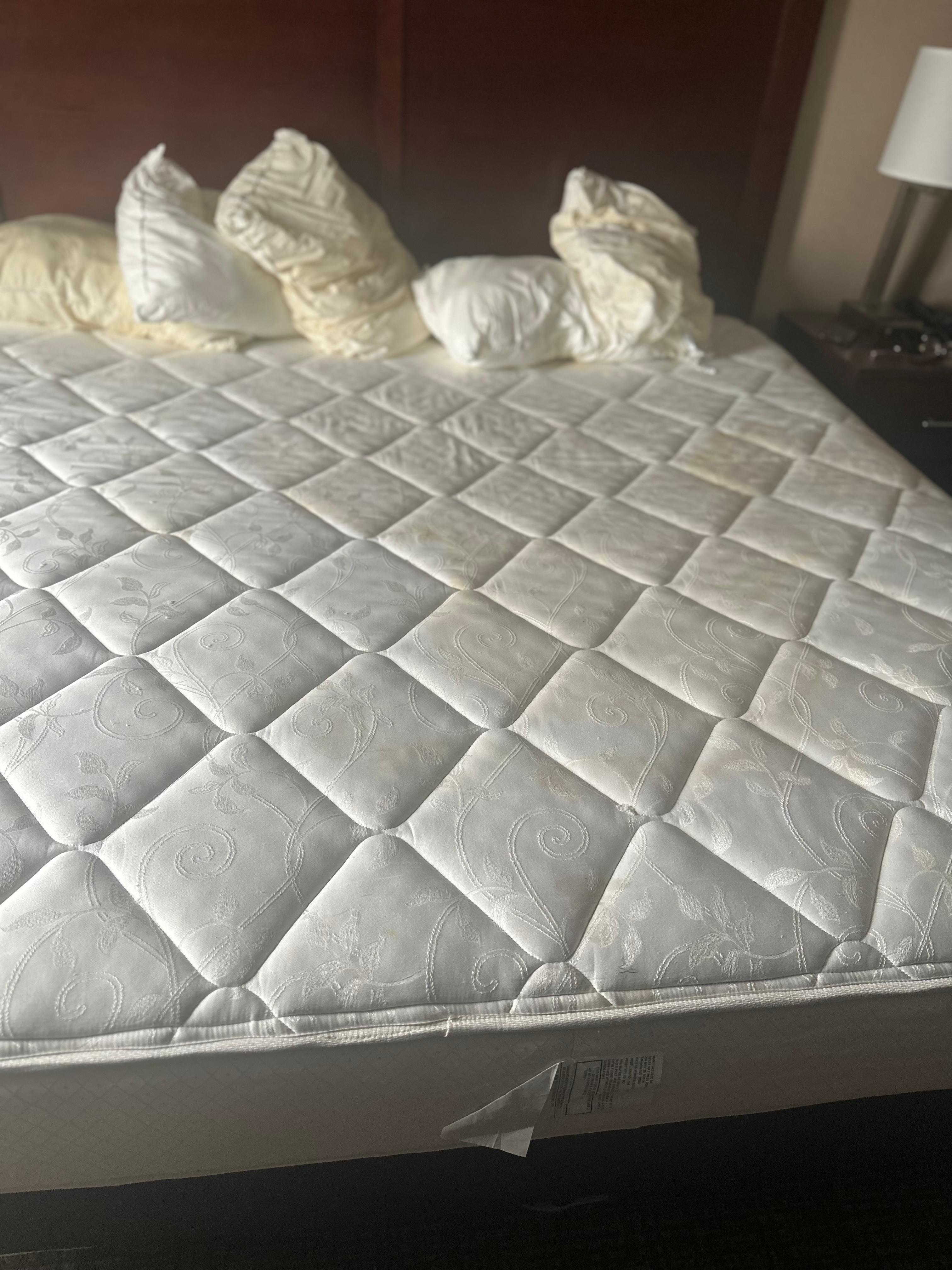 I always remove their linen and place my own. But look how dirty it was