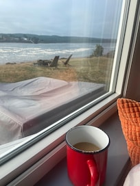 I enjoyed my coffee while relaxing on the window seat.