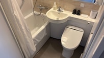 Bathtub and toilet.