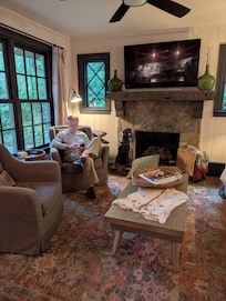 Cozy living room where we enjoyed reading when it was raining.