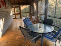 The screened in porch
with a great floor and
green surround.