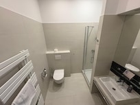 Spacious and clean bathroom.