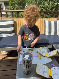 Morning crafts and coffee on the front deck.