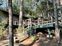 View from bottom of stairs of decks.