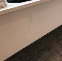 No idea what was smeared on vanity in bathroom