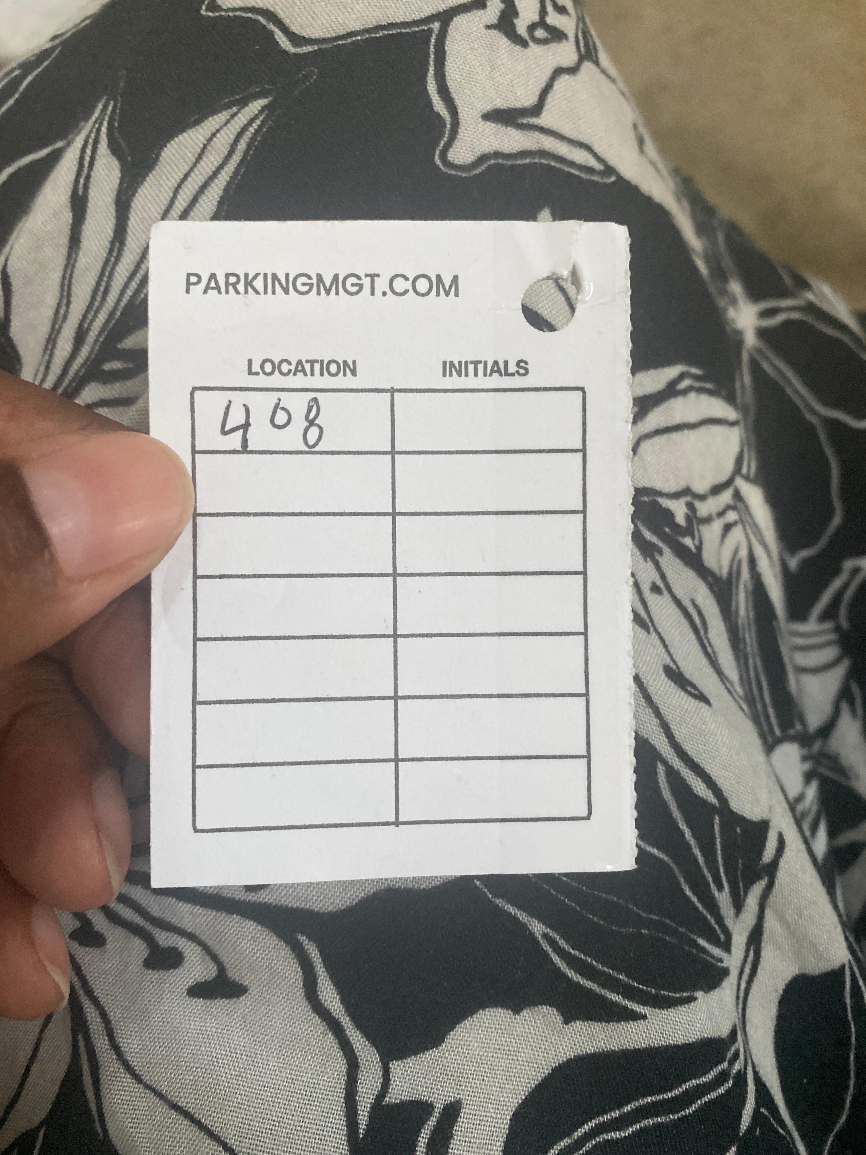 Valet parking Ticket.