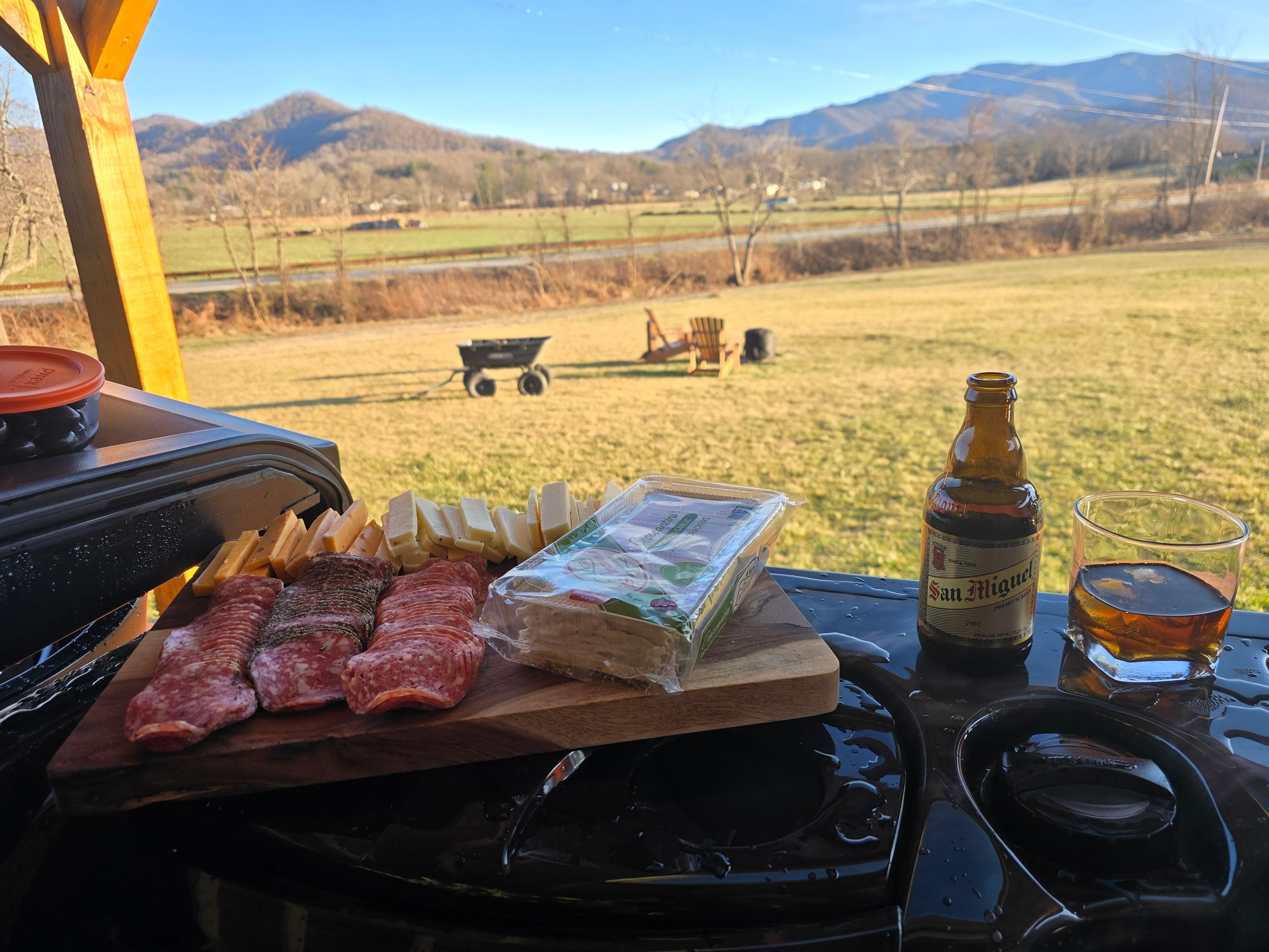 View from the hot tub with adult lunchable. 
