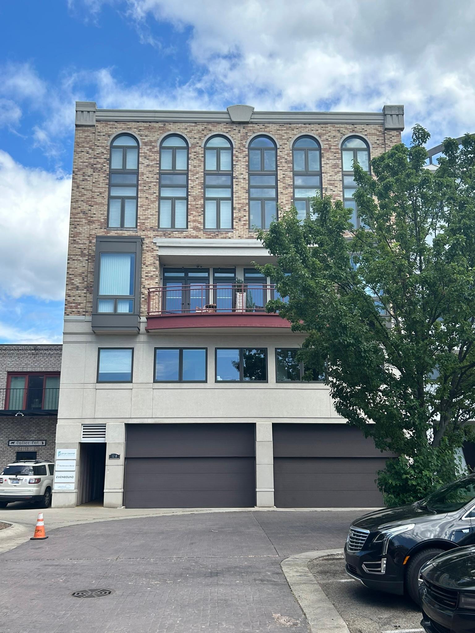 Back of building, 6 spots to the right are NO Parking at Night!