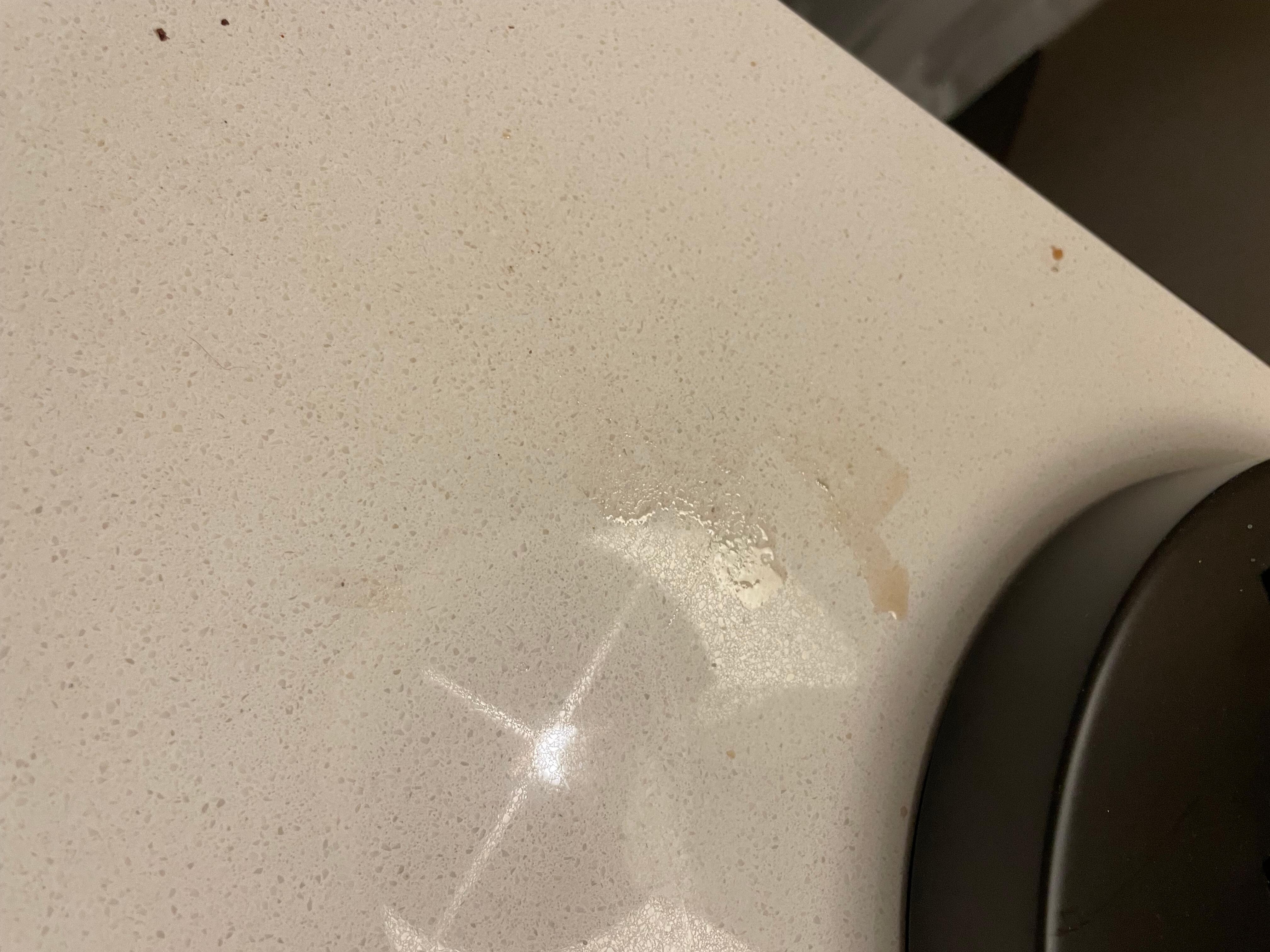 Sticky syrup or something similar on the bedroom credenza