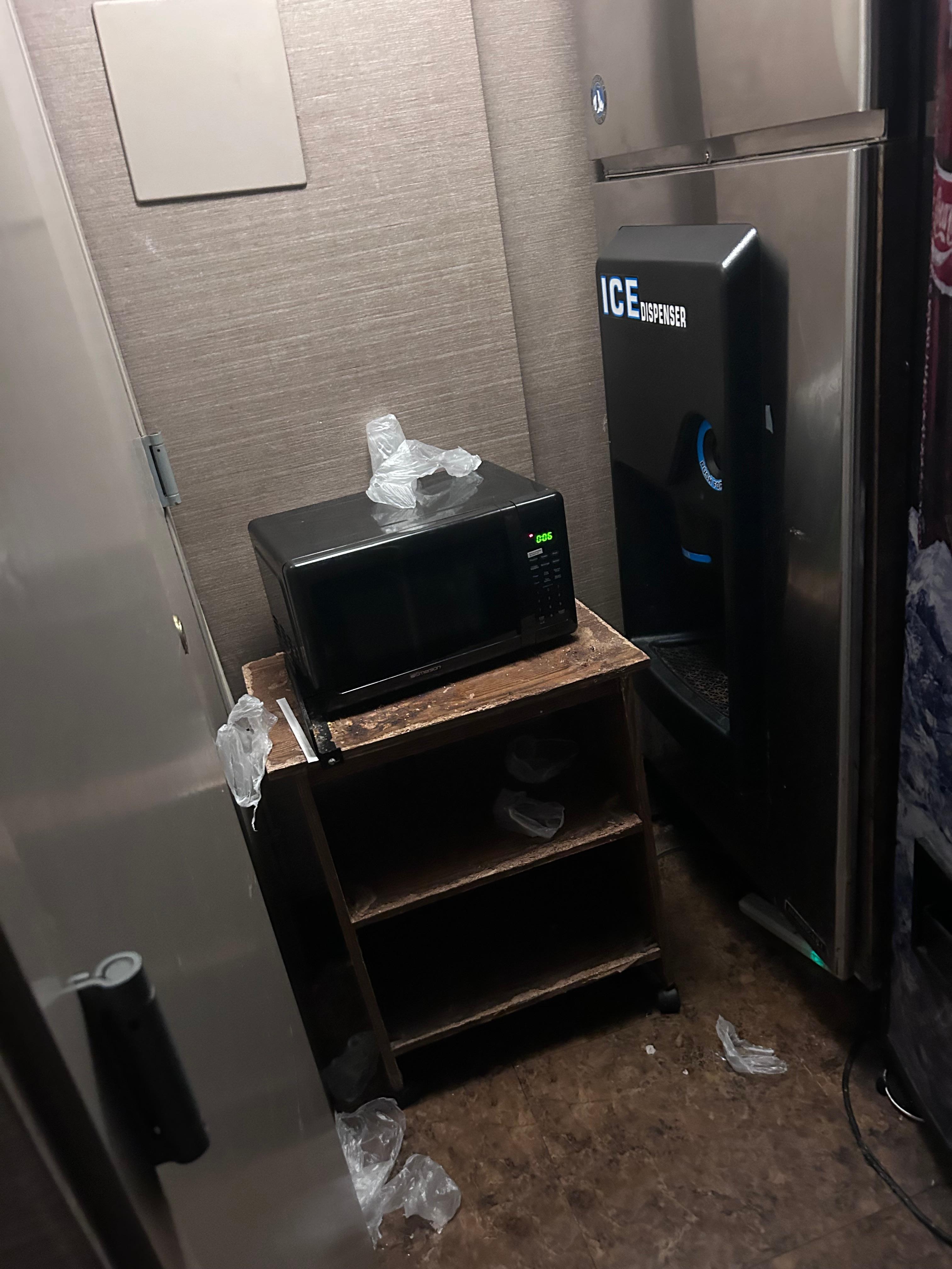 That’s in the “lobby” next to some vending machines that were  out of order along with its public restroom.