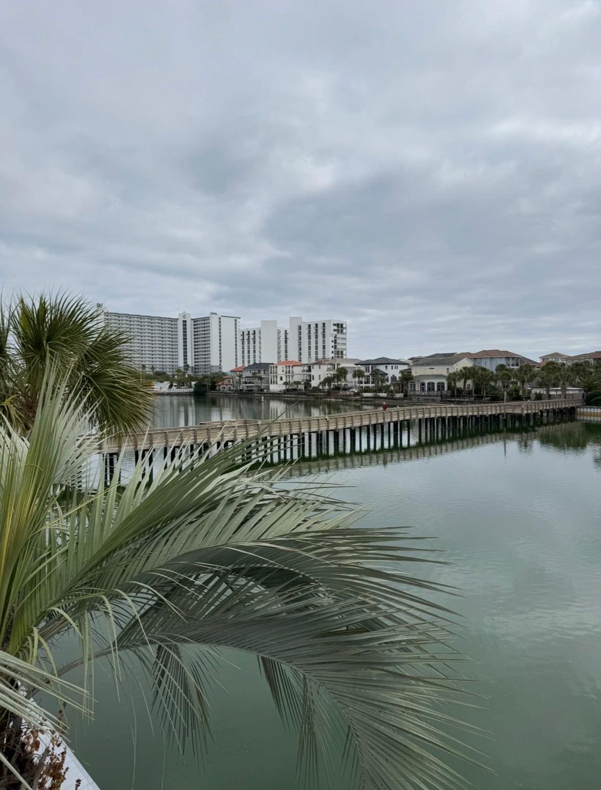 View of walking bridge to Gulf and beach taken from the top balcony.