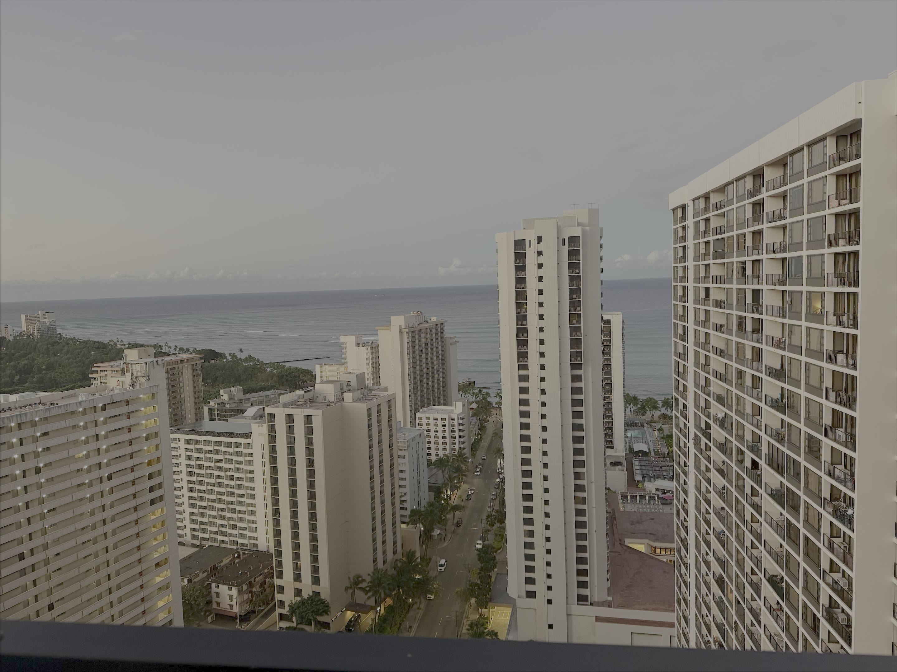 View of the city and Waikiki Beach from our balcony.