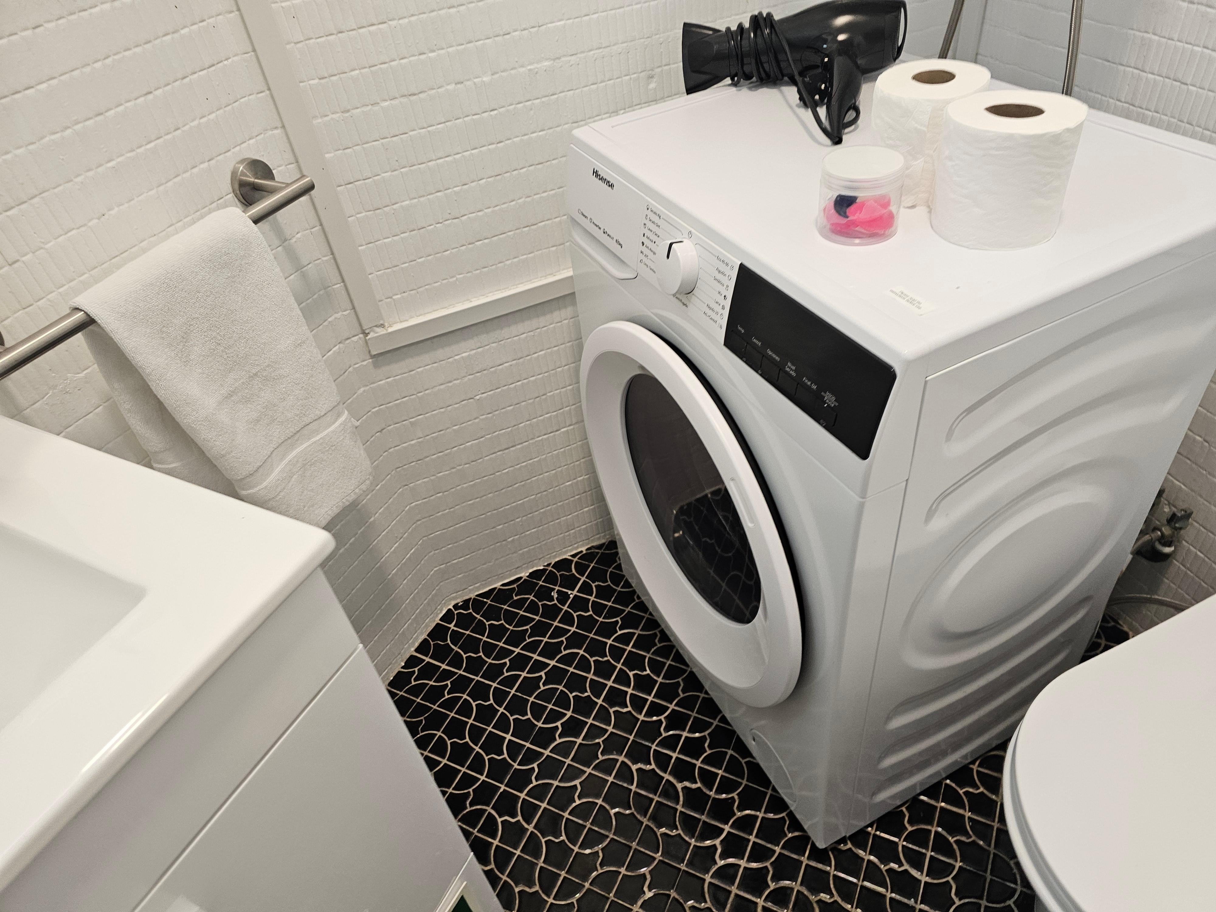 Washer/dryer combo for the win and they gave a few free pods for washing clothes