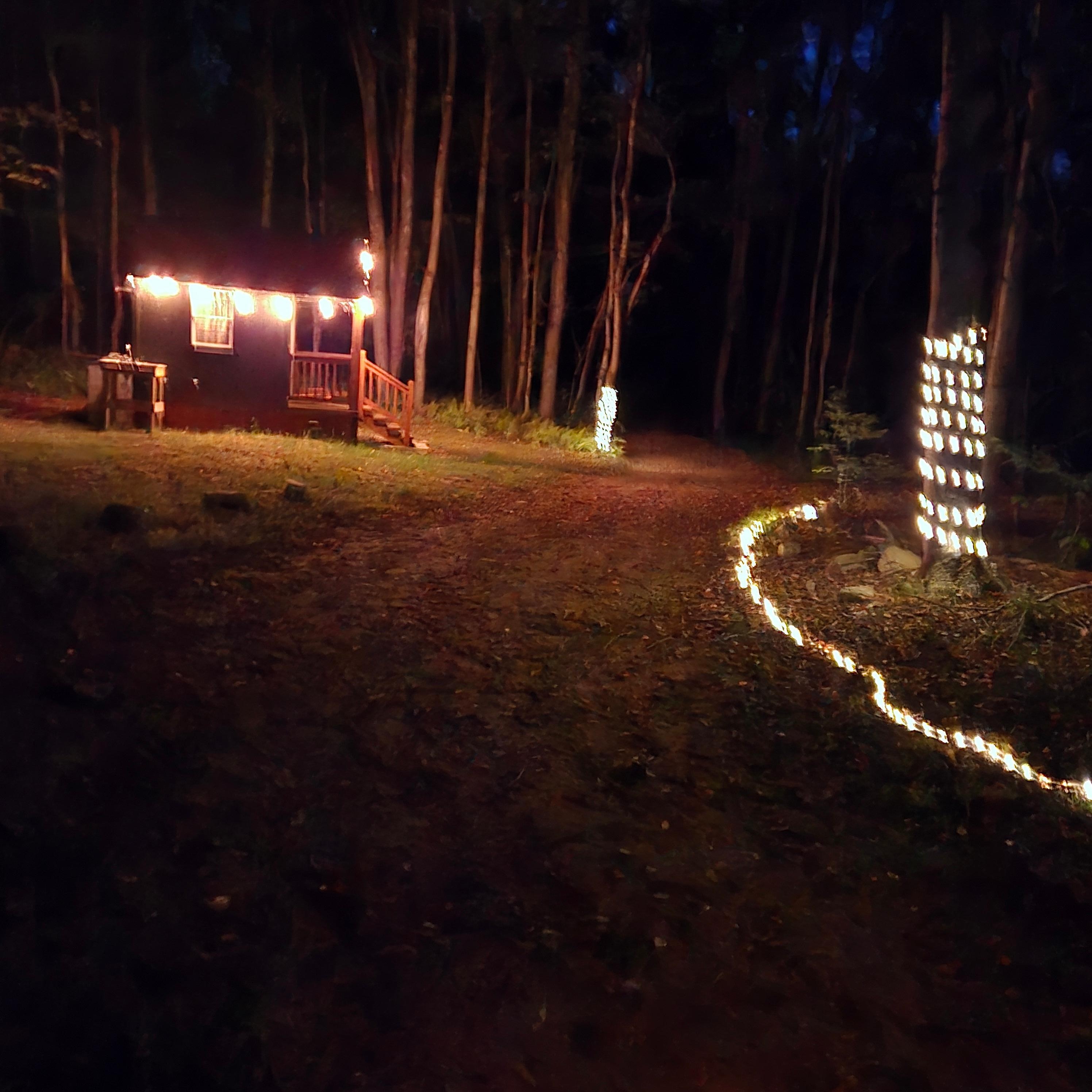 Bathroom cabin and driveway.