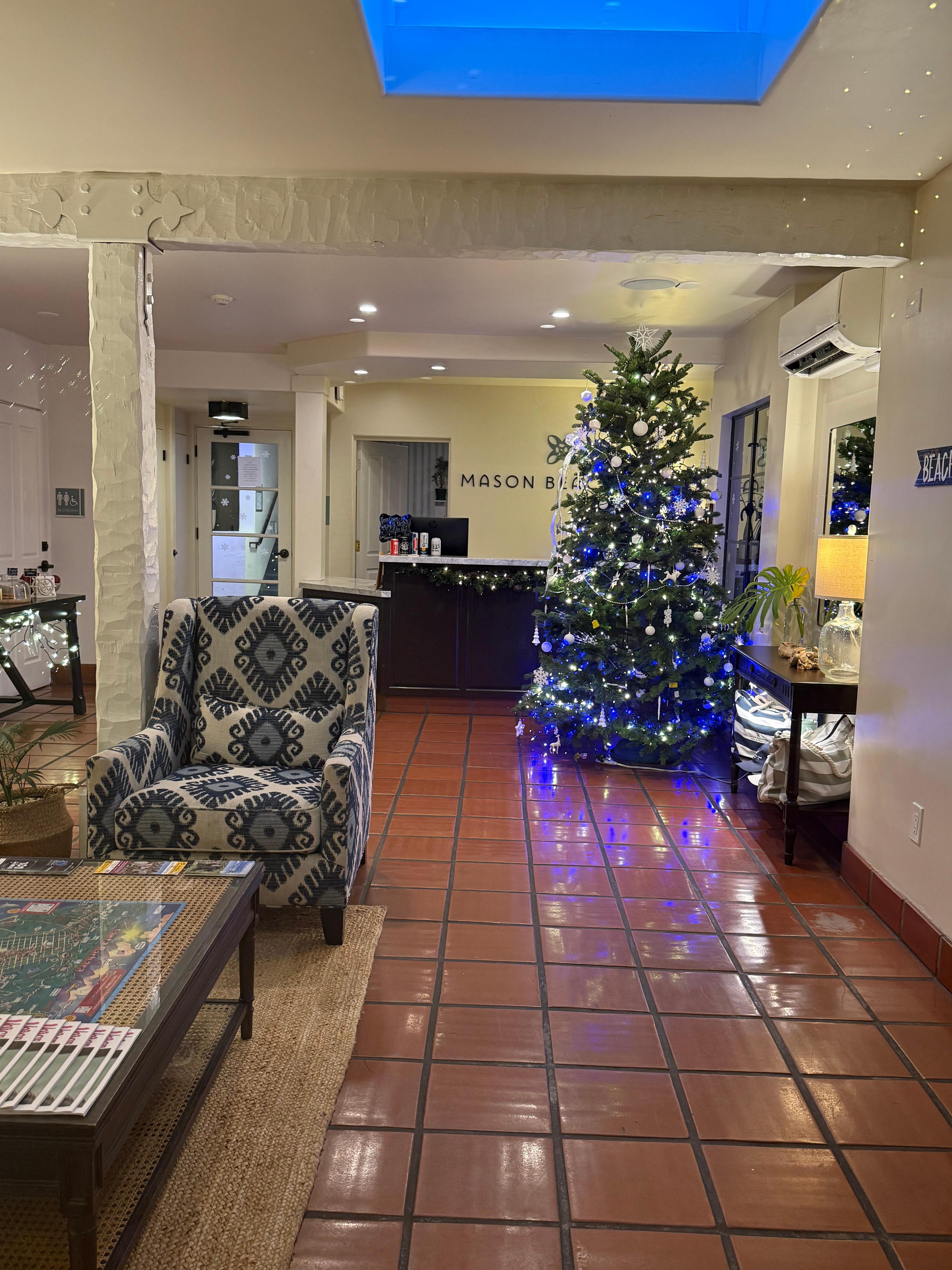 Inside the lobby in an angle from the front door 
