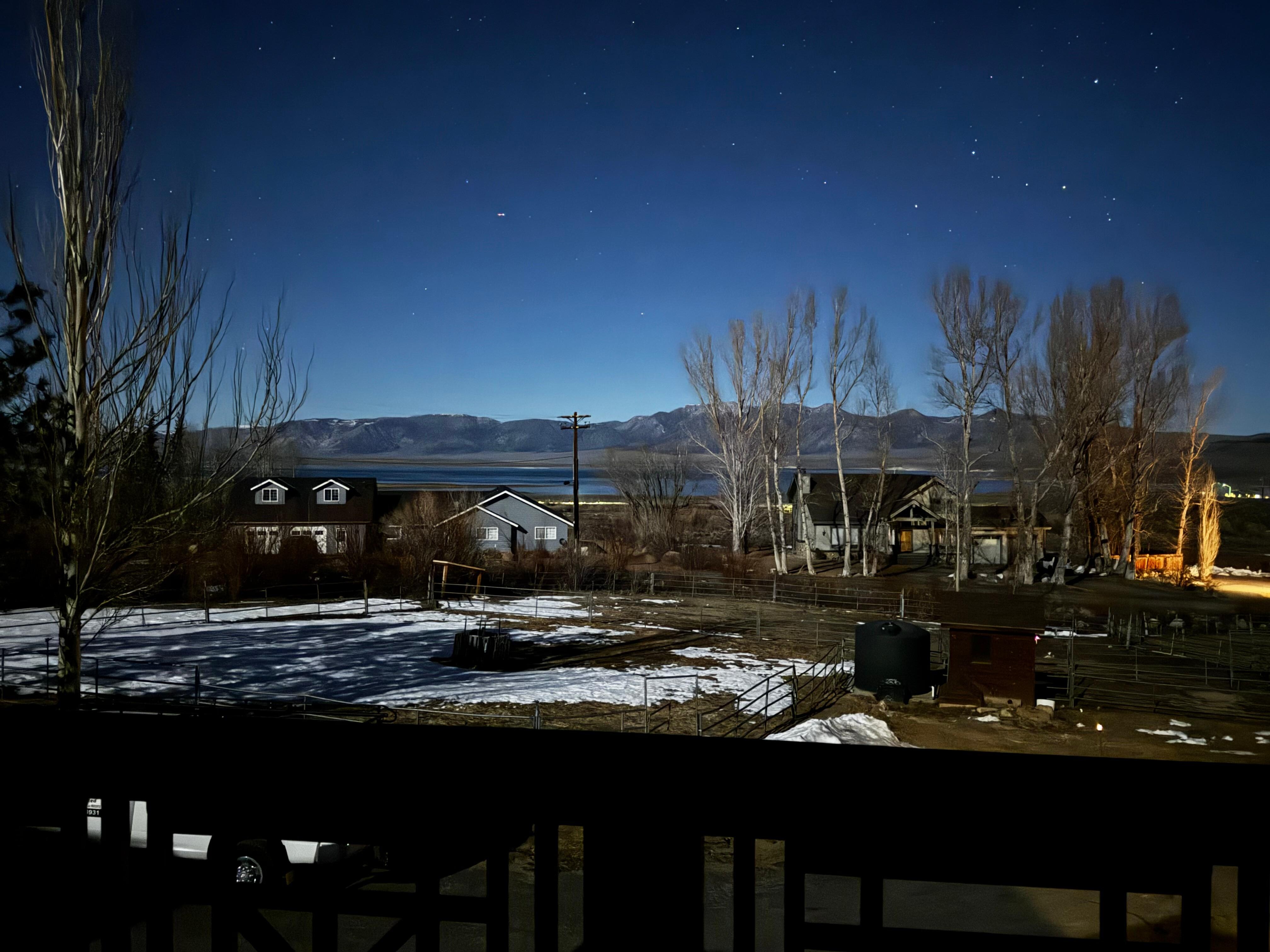 Nighttime view of the lake. 