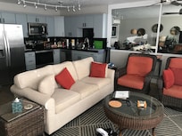 Inside kitchen, living room
