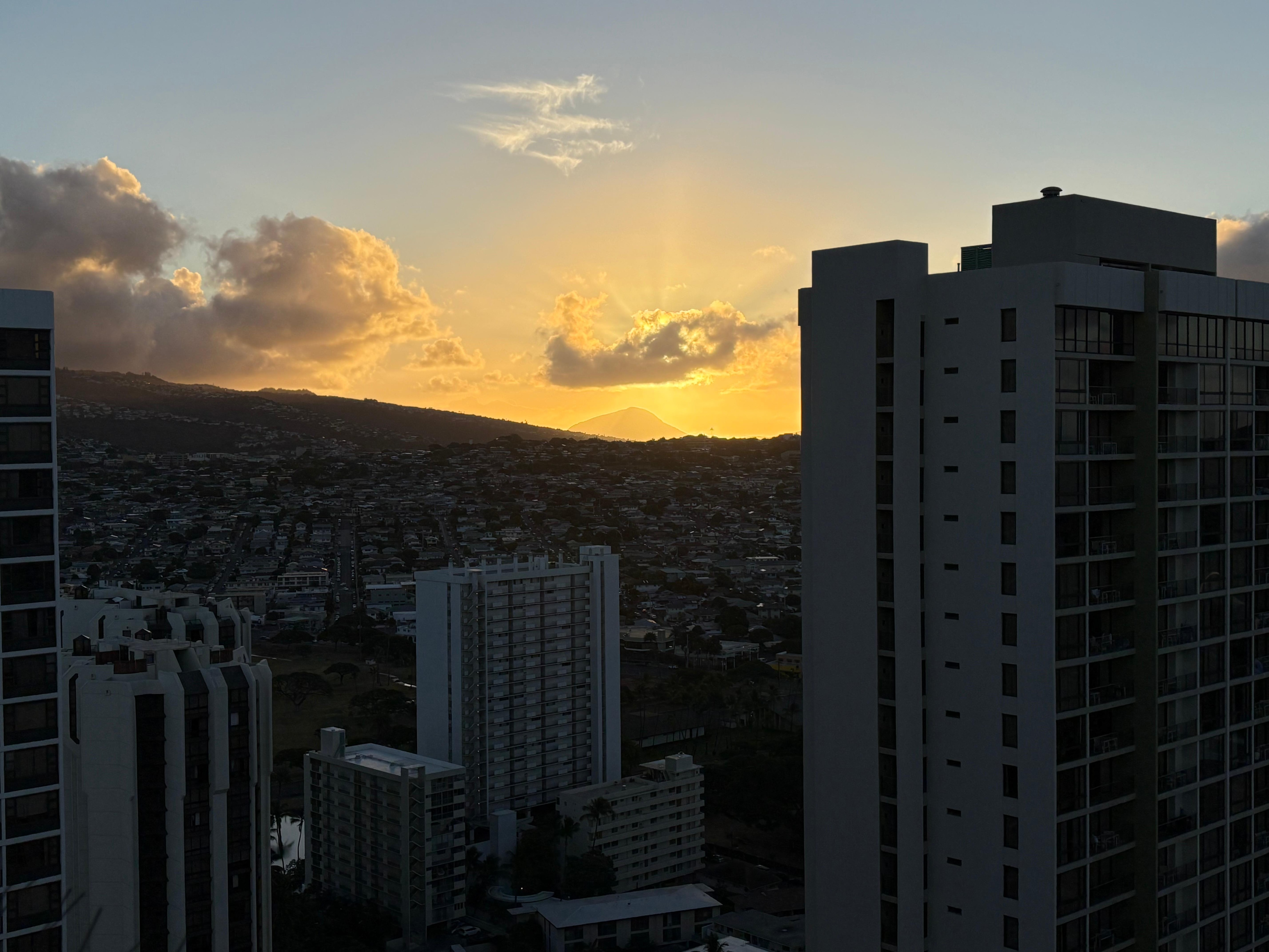 Sunrise over the mountain from the balcony