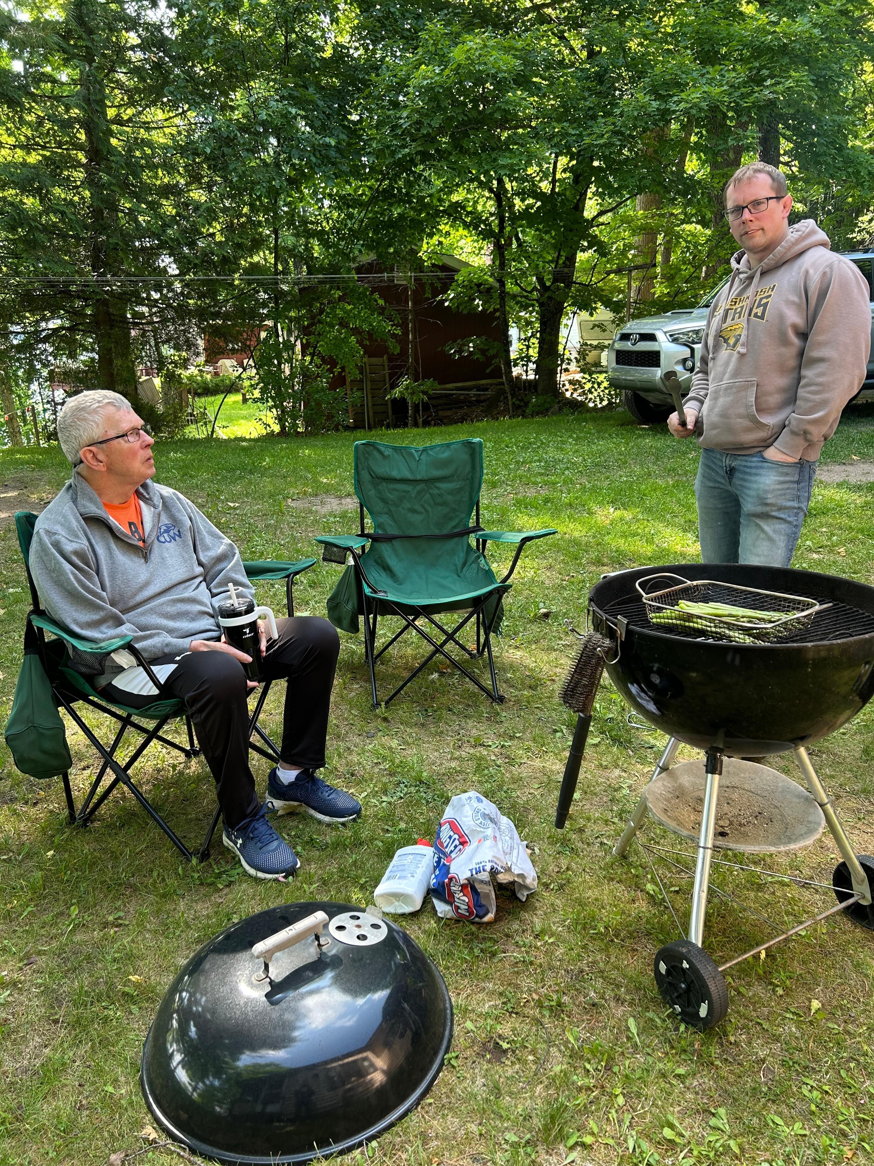 Well equipped for cooking out, charcoal or gas grills. 