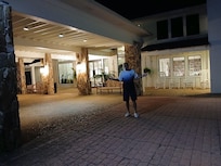 Outside lobby area at night